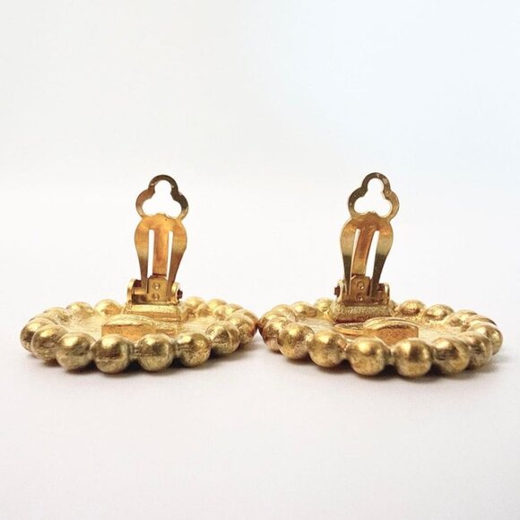 Vintage Chanel Earrings Gold CC Logo Round Button - Picture 9 of 11